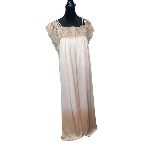 Vintage Henson Kickernick Gown Lace Floral Detail Negligee Button Robe 60s - Picture 1 of 9